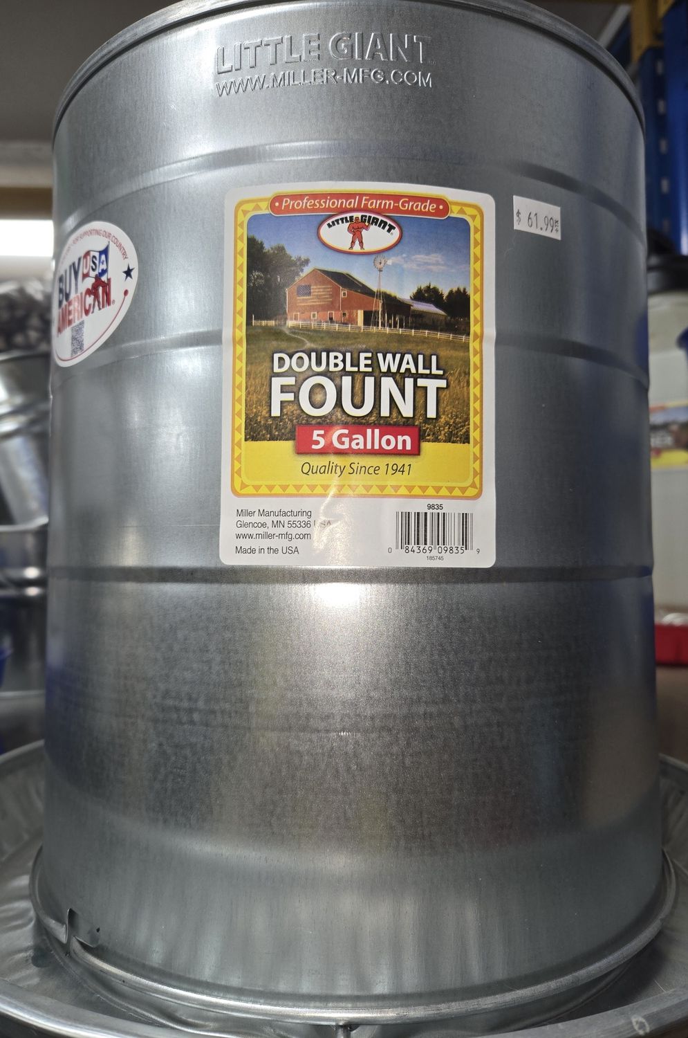 Galvanized Double Wall Poultry Waterer 5gal