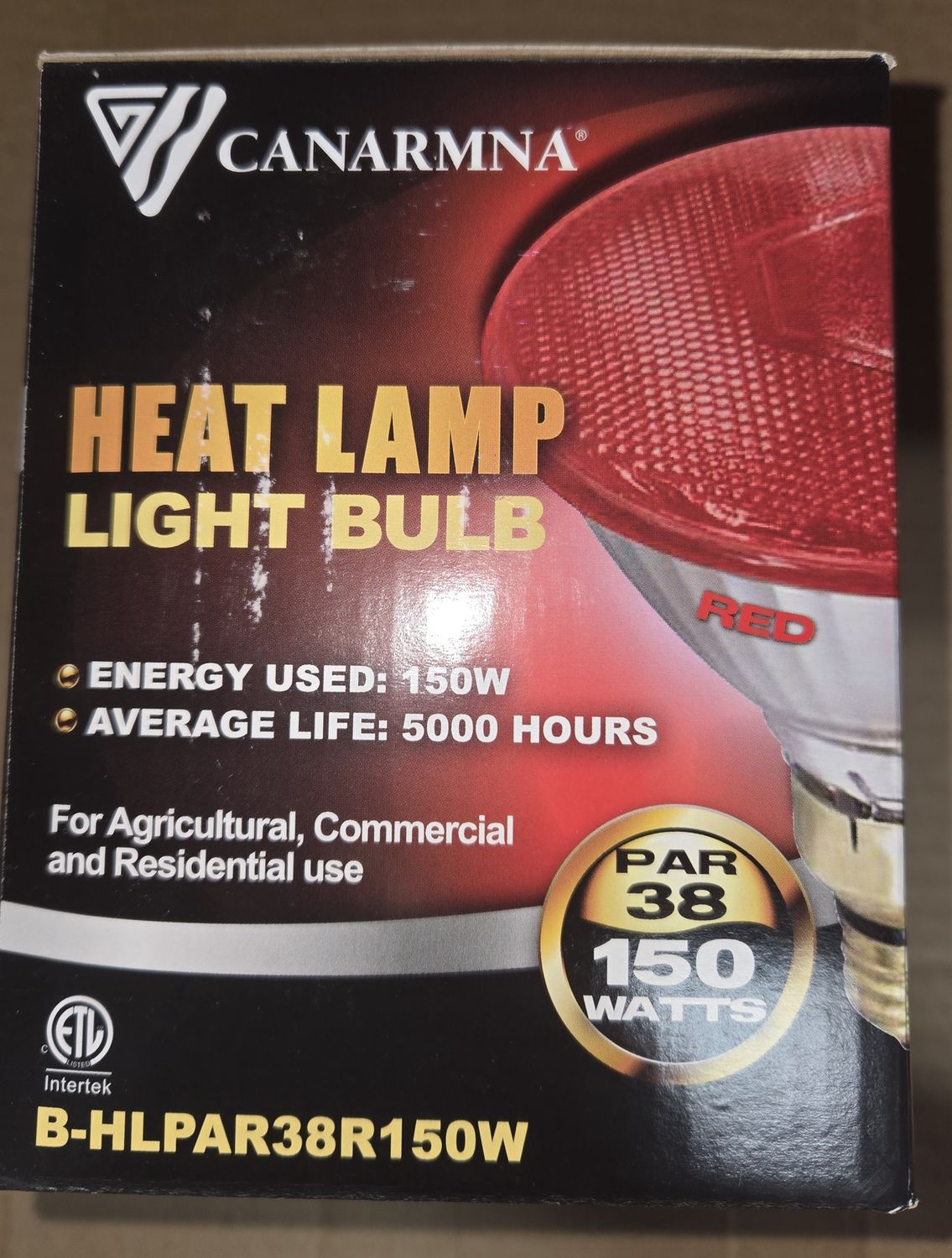 Canam Par38 Hard Glass Red Heat Bulb 150Watt