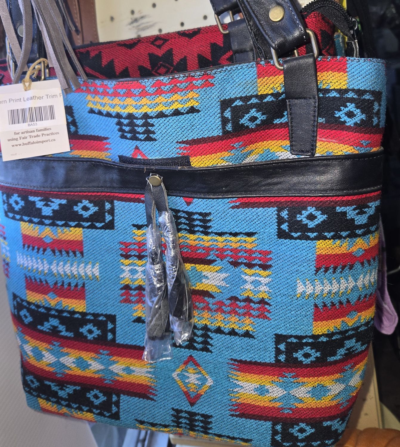 Western Print leather Trim Shoulder Bag Purse