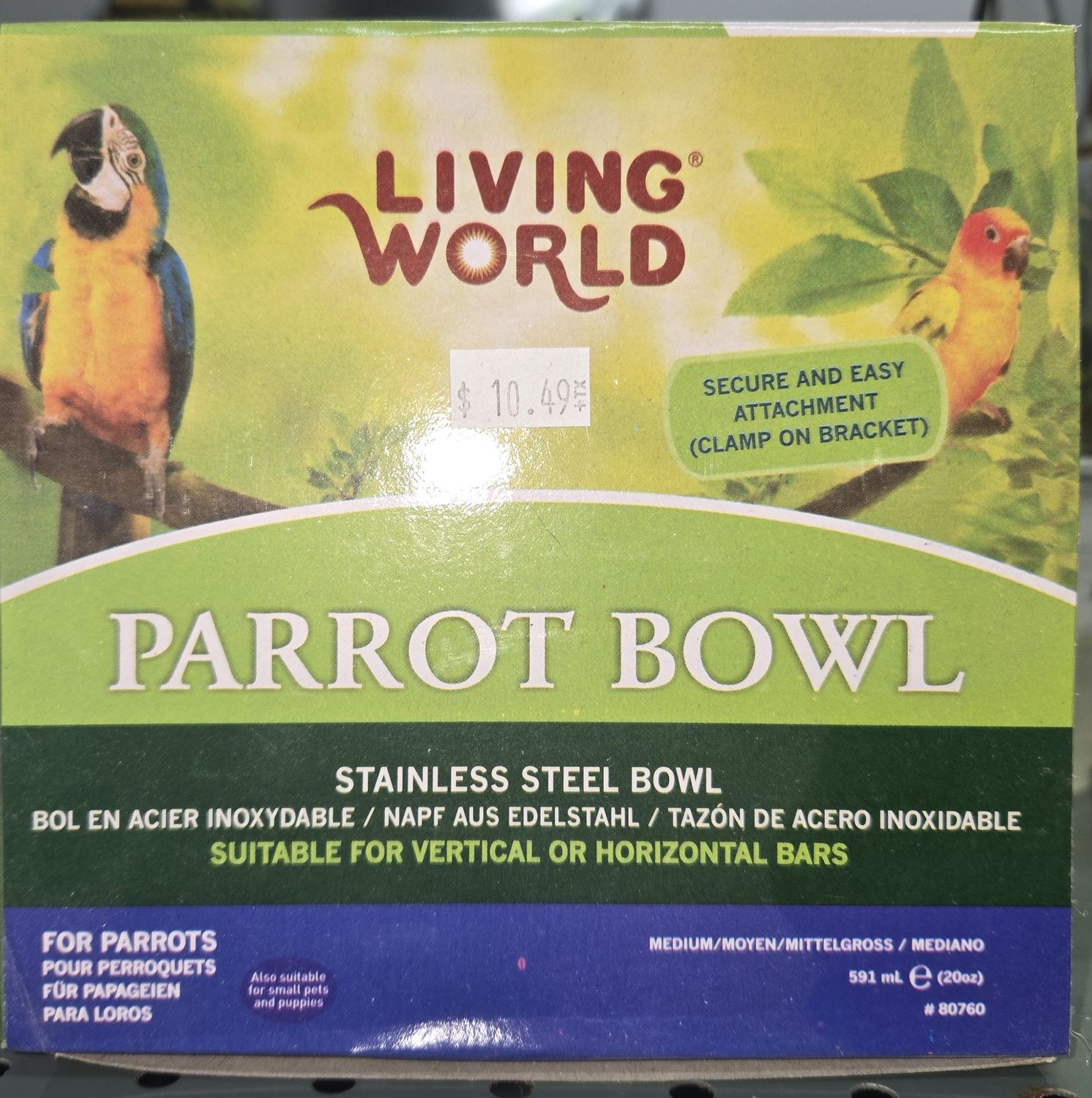 Living World S.S Parrot Bowl  w/Clamp med