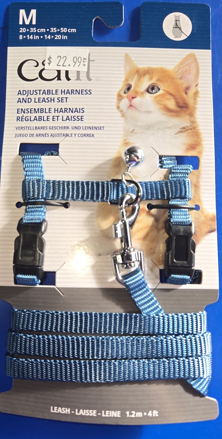 Catit Adjustable Nylon Harness &amp; Leash Set med blue