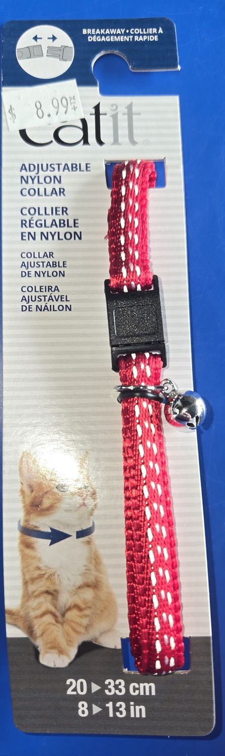 Catit Adjustable Breakaway Nylon Collar Reflective Red 8-13&quot;