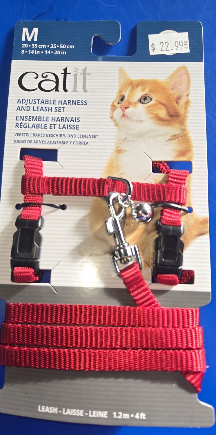 Catit Adjustable Nylon Harness &amp; Leash Set med red