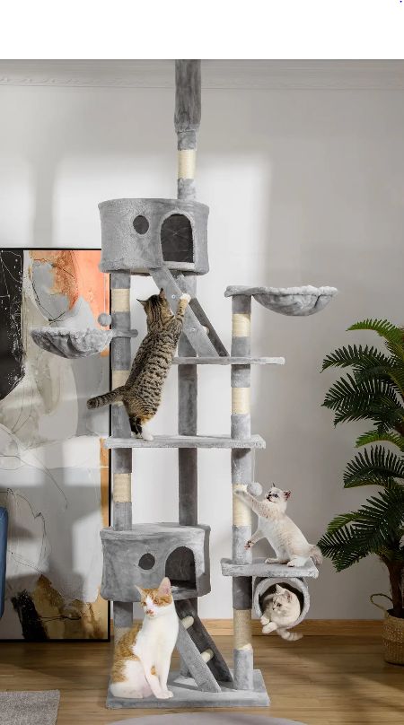 PawHut 94&quot;-102&quot; Huge  Cat Condo Scratching Post