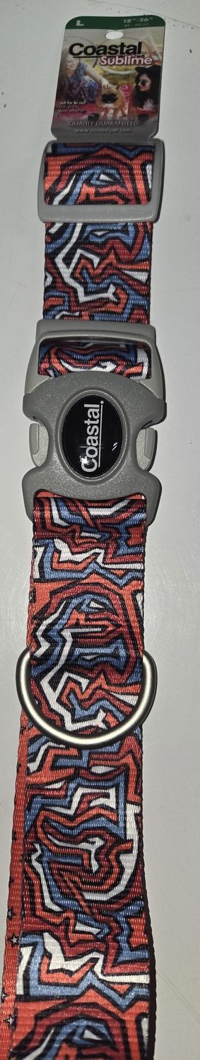 Sublime Adj. Collar Red Blue Graffitti w/Red Stars Lg .5&quot;x18-26&quot;