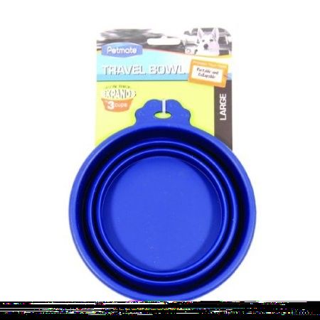 Petmate Round Silicone Travel Pet Bowl Blue - Large 1 Count