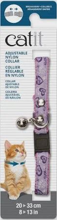 Catit Adjustable Breakaway Nylon Collar pink w/purple hearts 8-13"