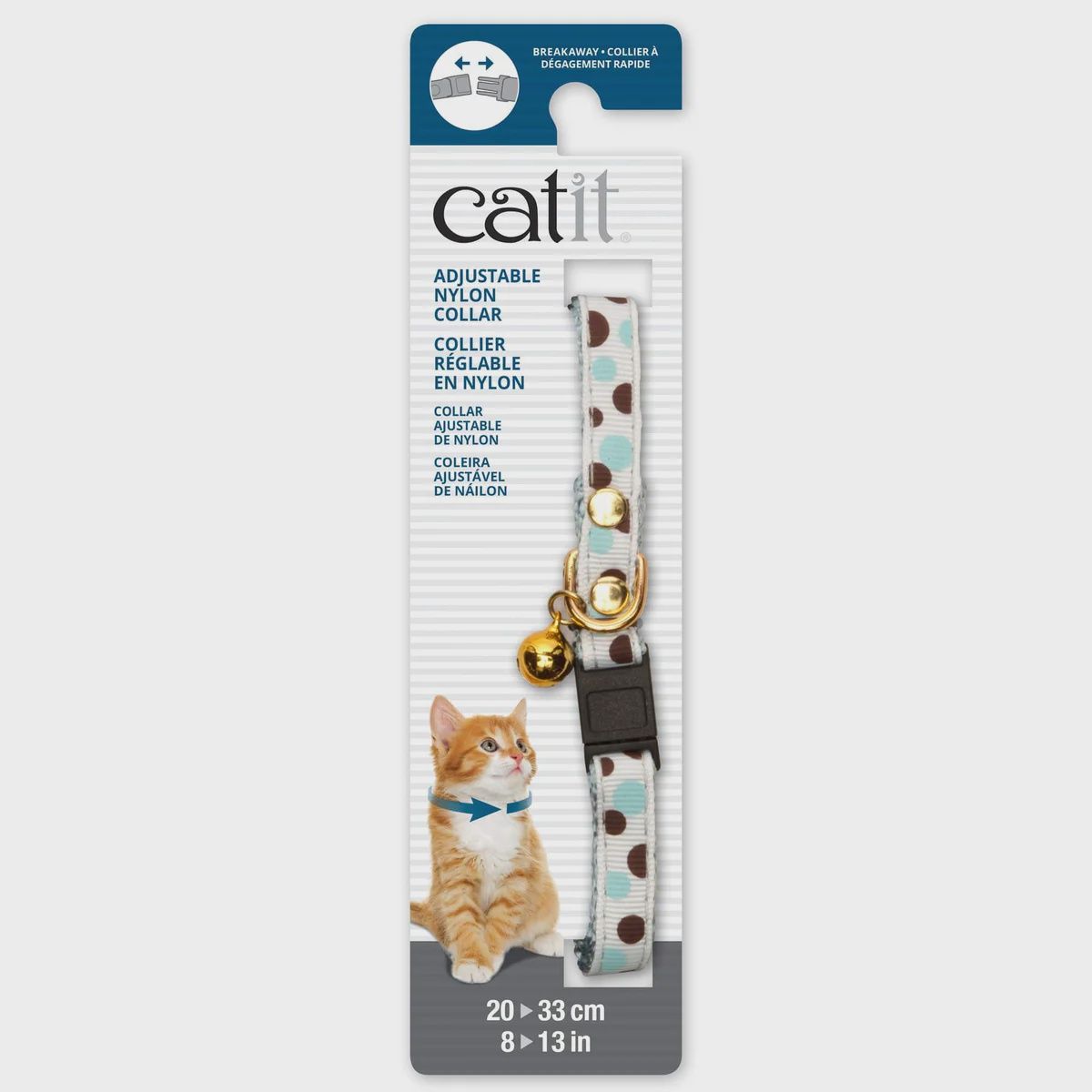 Catit Adjustable Breakaway Nylon Collar White w/poka dots 8-13"