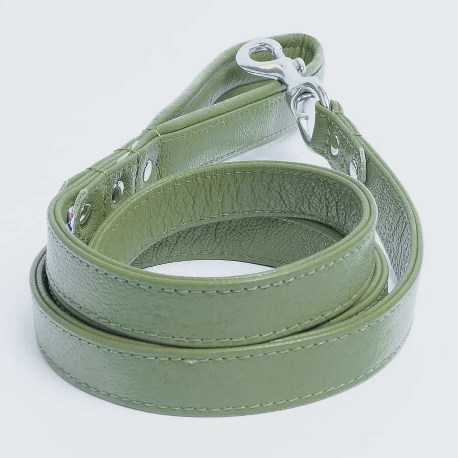 Angel Leather Alpine 72"x1" Olive Green  Leash