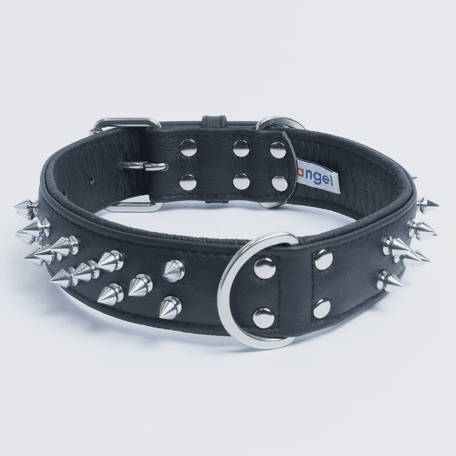 Angel 22"x1.5" Spiked Leather Collar blk