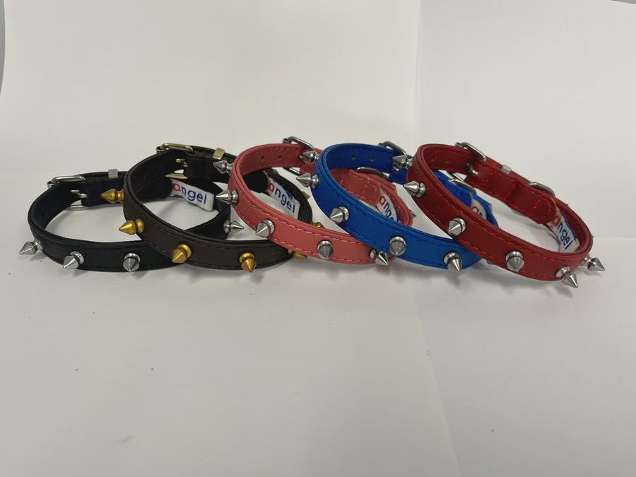 Angel 12"x5/8" Spiked Leather Collar blk