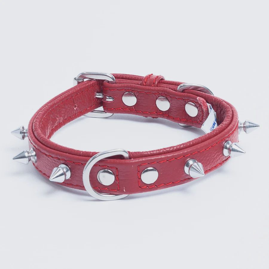 Angel 16"x3/4" Spiked Leather Collar red