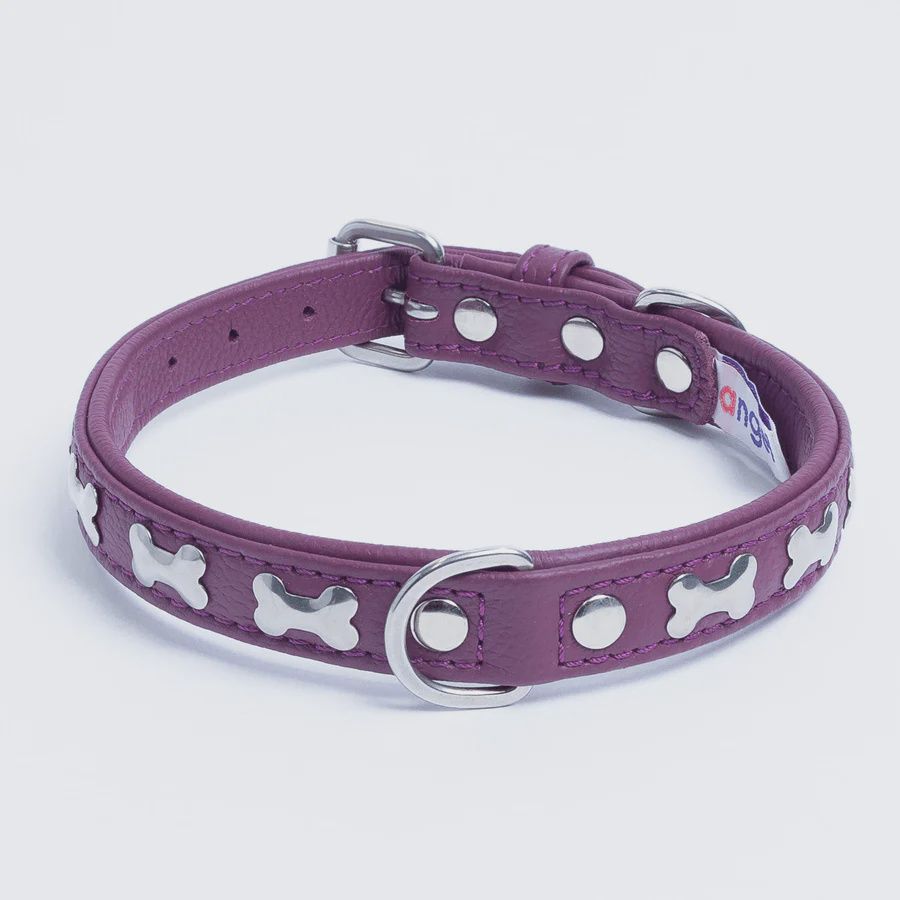 Angel Leather Bones 14"x3/4" Orchid Purple Collar