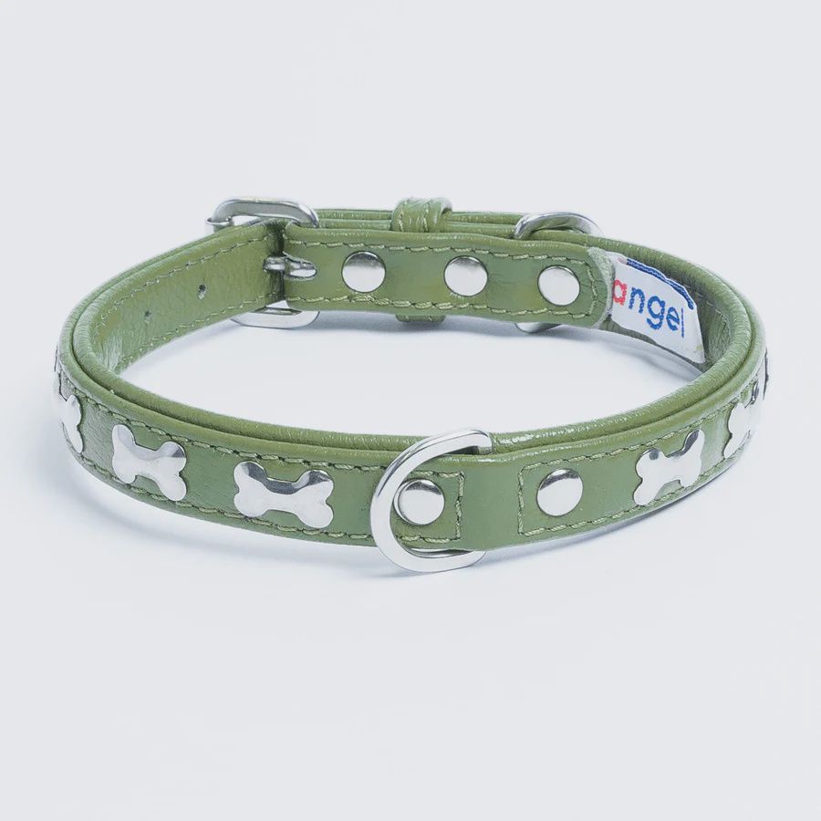Angel Leather Bones 18"x3/4" Olive Green Collar