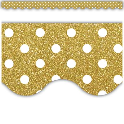 Gold Shimmer Polka Dot Scalloped Border Trim
