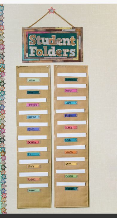 Burlap 10 Pocket File Storage Pocket Chart (14&quot; x 58&quot;)