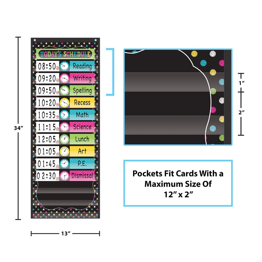 Chalkboard Brights 14 Pocket Daily Schedule Pocket Chart (13&quot; x 34&quot;)