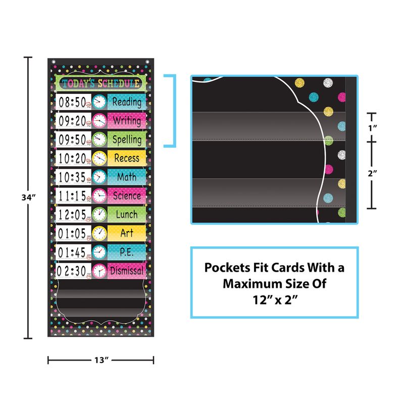 Chalkboard Brights 14 Pocket Daily Schedule Pocket Chart (13&quot; x 34&quot;)
