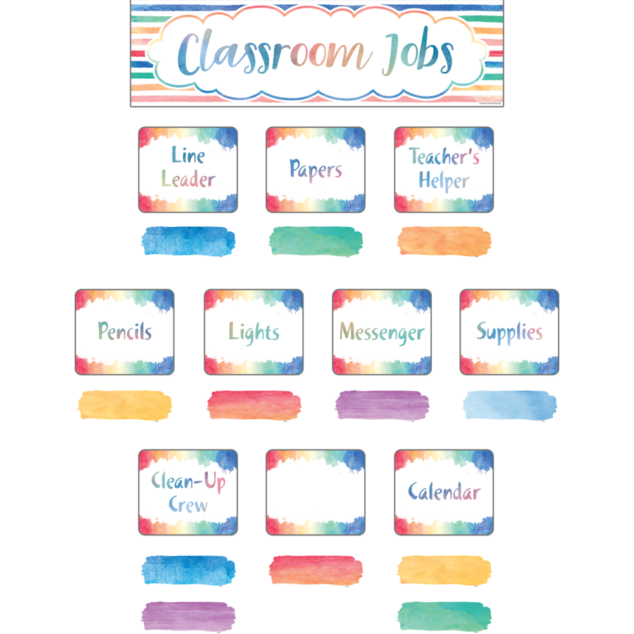 Watercolor Classroom Jobs Mini Bulletin Board