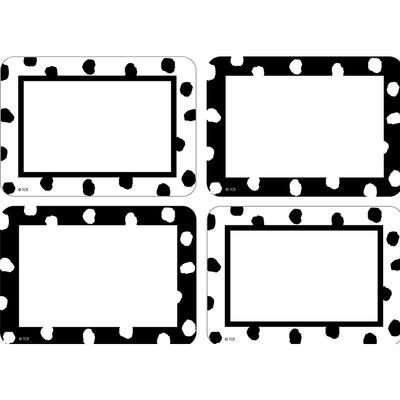Black and White Painted Dots Name Tags/Labels - Multi-Pack