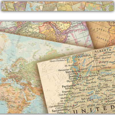 Travel the Map Straight Border Trim