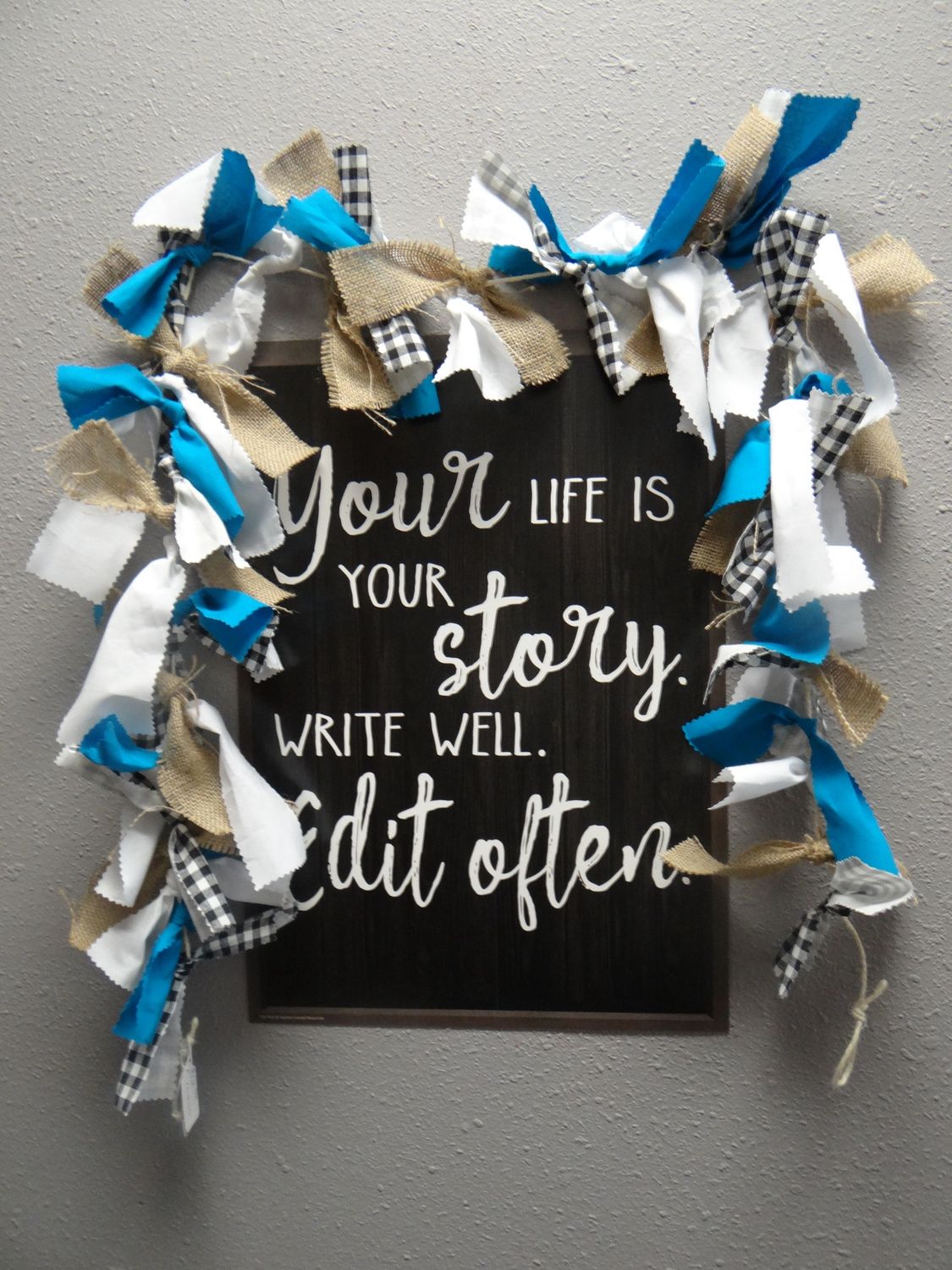 Farmhouse/Teal/White/Burlap/Black&amp;White Check Garland