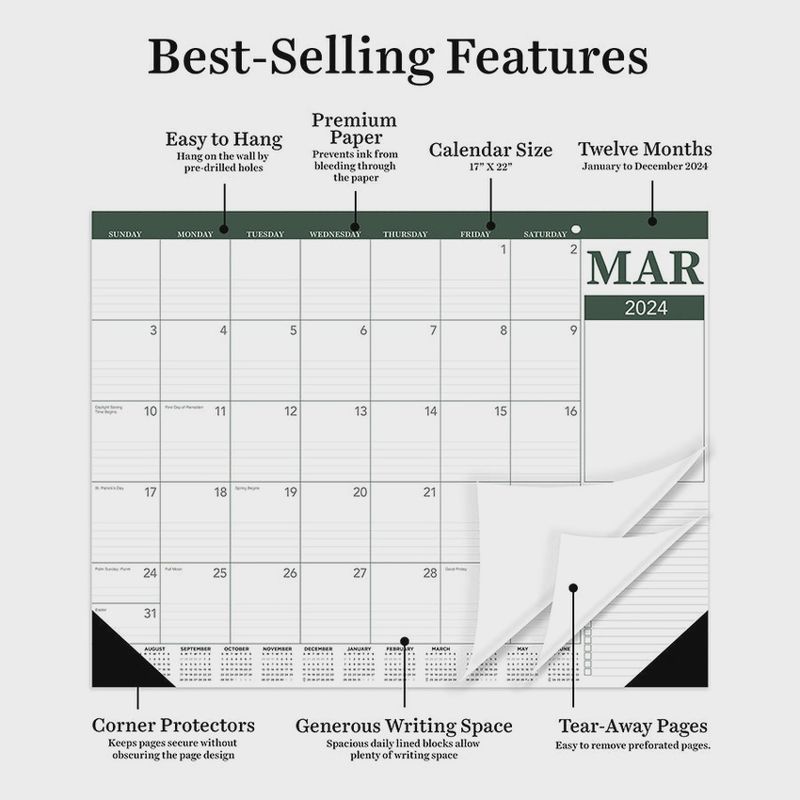 2024 Professional Medium Desk Pad Monthly Blotter Calendar