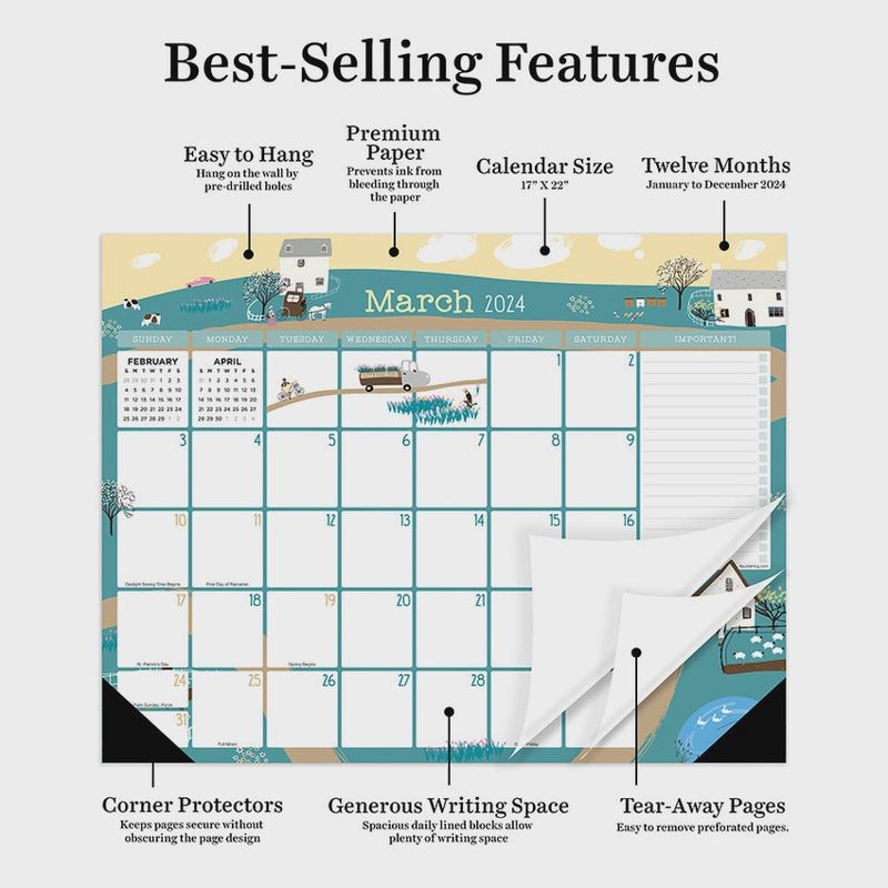2024 Folk Love Medium Desk Pad Monthly Blotter Calendar