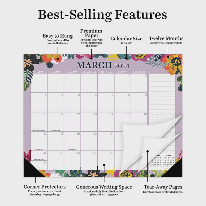 2024 Floral Medium Desk Pad Monthly Blotter Calendar