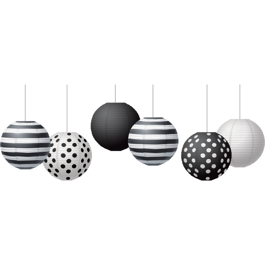 Black &amp; White 8&quot; Hanging Paper Lanterns