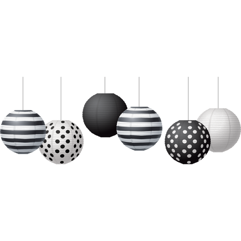 Black &amp; White 8&quot; Hanging Paper Lanterns