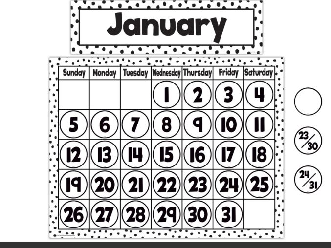 Black &amp; White Calendar Days