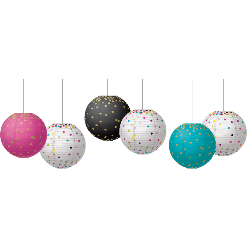 Gold Foil &amp; Confetti 8&quot; Hanging Paper Lanterns