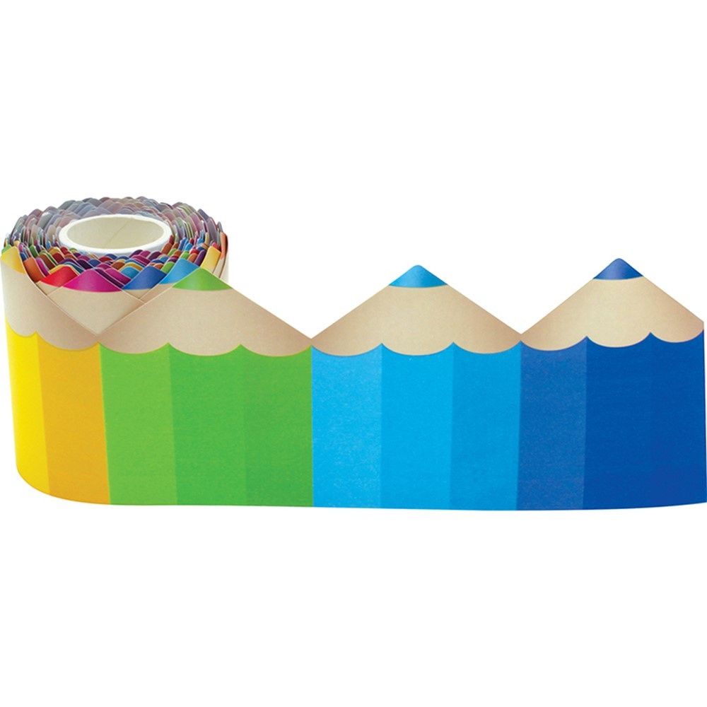 Colored Pencils Die-Cut Rolled Border Trim, 50 feet