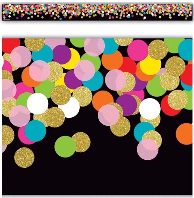 Colorful Confetti on Black Straight Rolled Border Trim