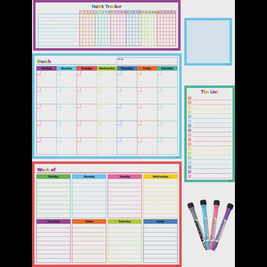 Colorful Dry-Erase Magnetic Calendar Set