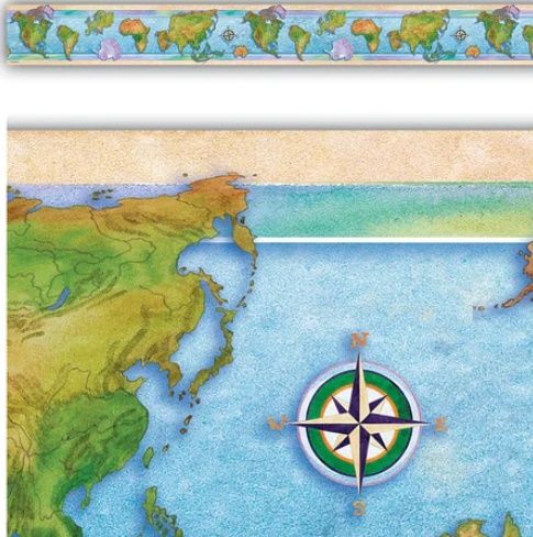 World Continents Straight Border Trim