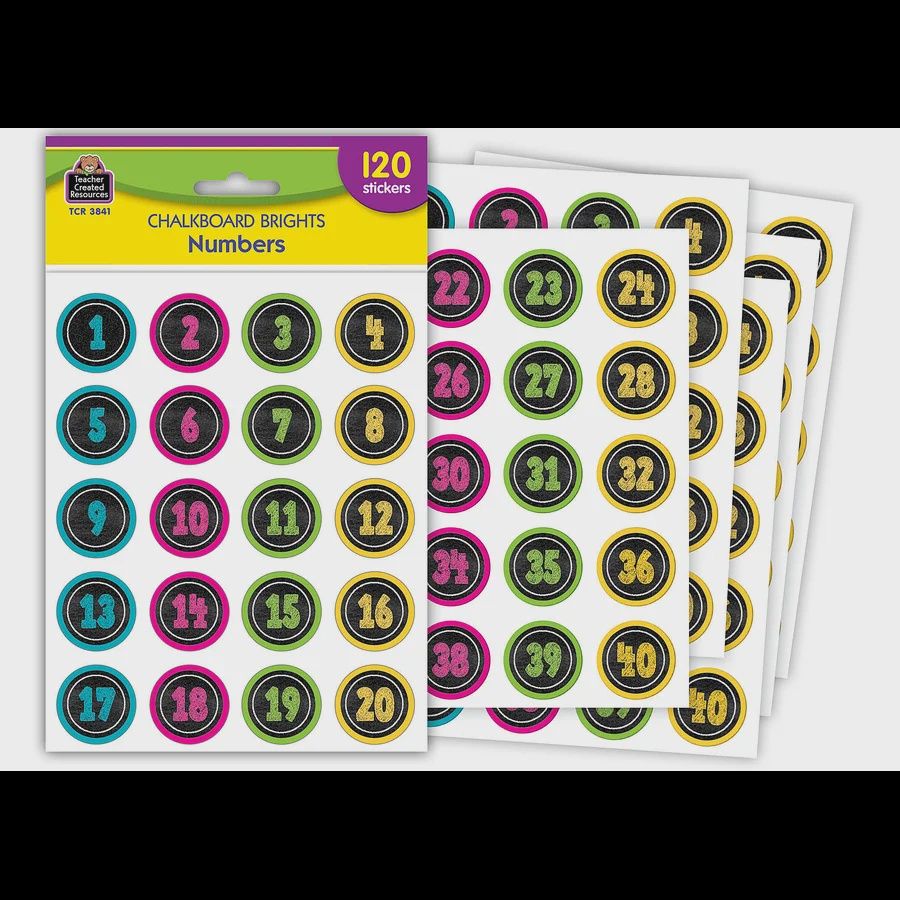 Chalkboard Brights Numbers Stickers