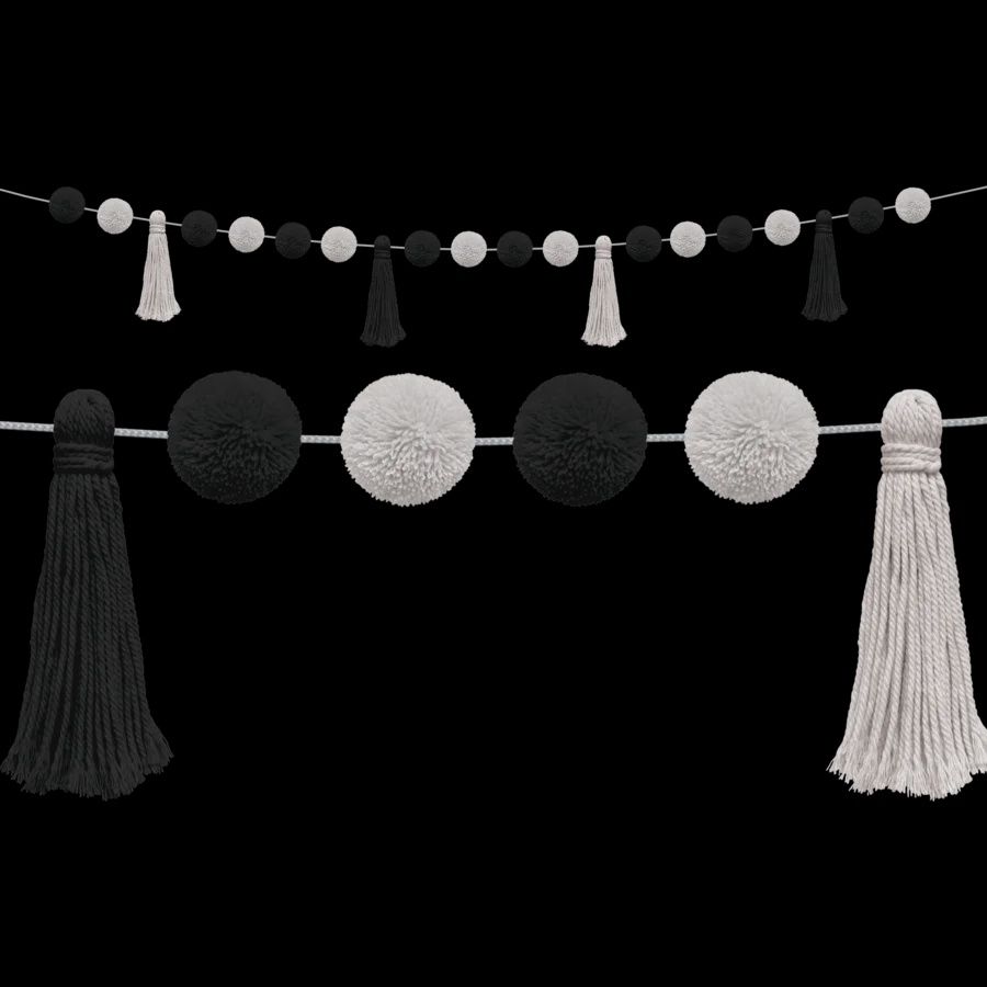 Pom Poms and Tassels/Black and White