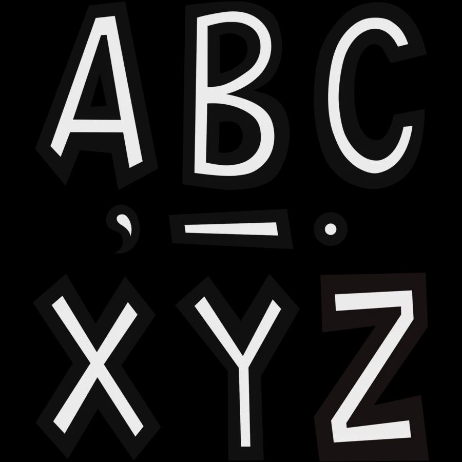 Black and White 7'' Fun Font Letters