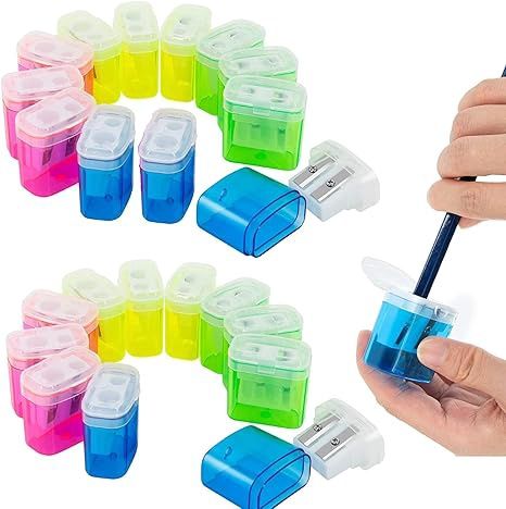 Pencil Sharpener with Lid/Assorted Colors/2 Holes