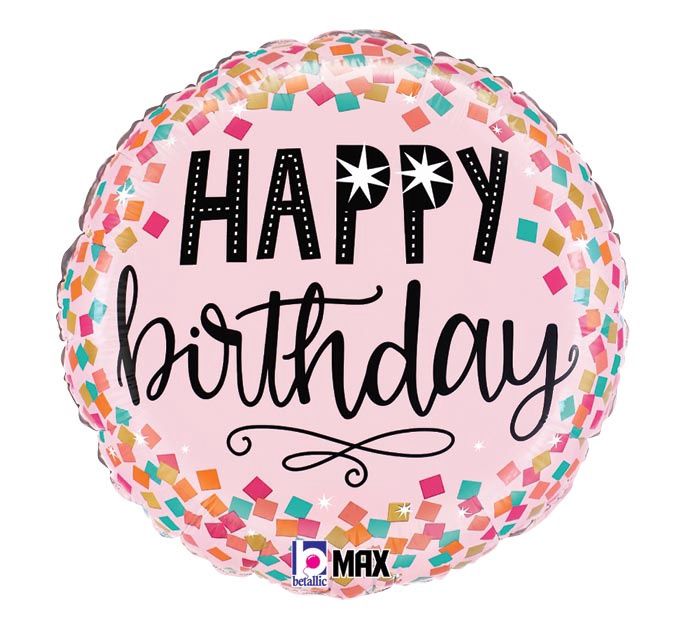 HBD 18"*PKG* PINK CONFETTI