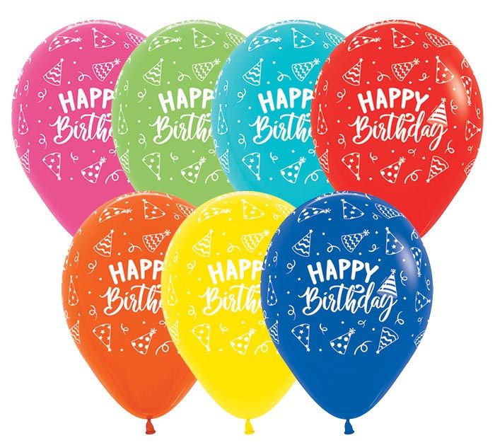 11" HAPPY BIRTHDAY HATS LATEX BALLOONS/ASSOR COLORS
