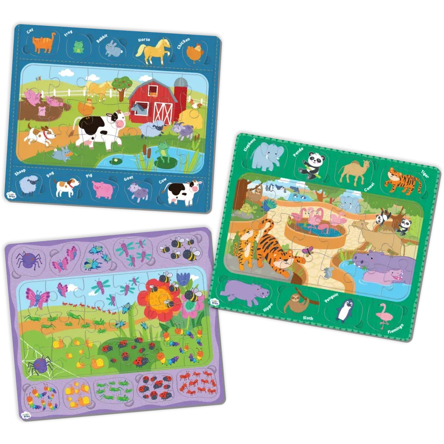 Animals At Play Tray Puzzles 3-Pack