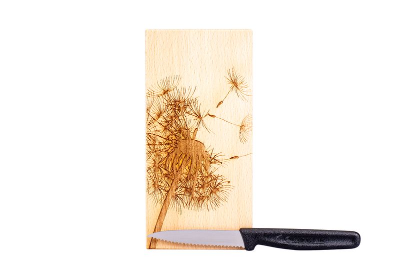 Kadastar Söiblueme  Aserbrettli mit Messer und Stoffsäckli 18,5x9x2 cm