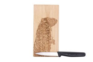 Kadastar Murmeli  Aserbrettli mit Messer und Stoffsäckli 18,5x9x2 cm