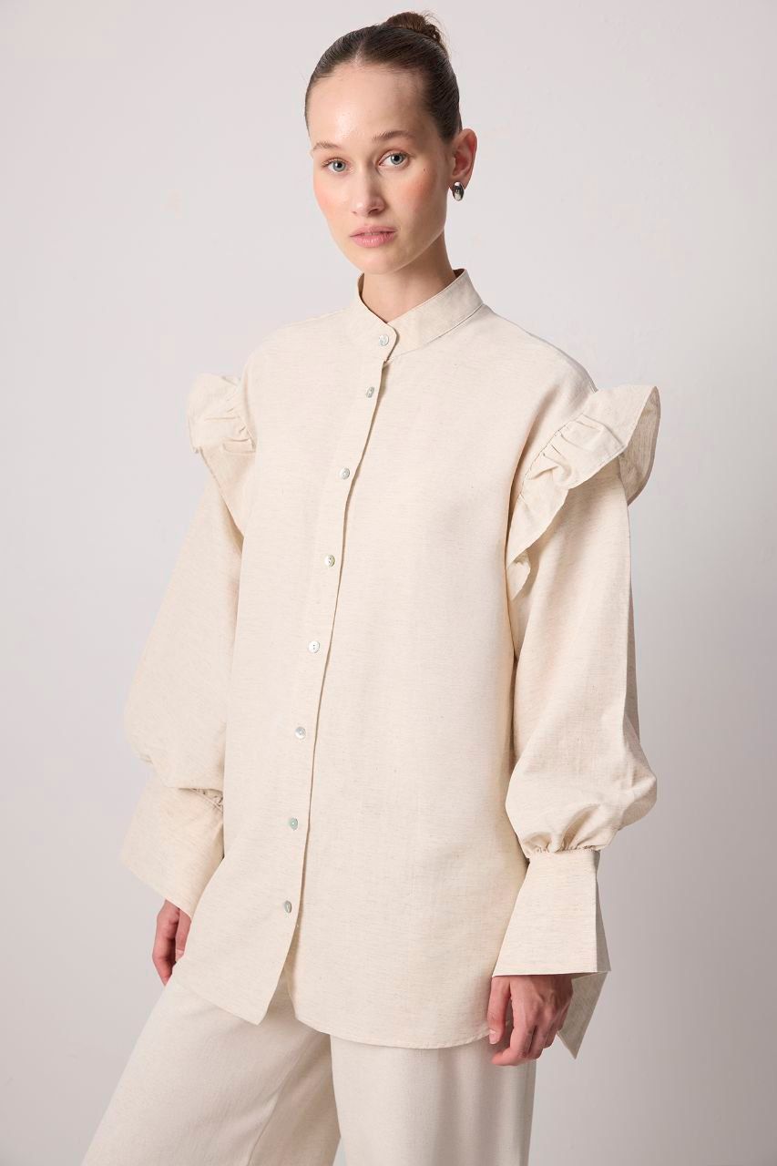 Linen Textured Ruffled Shirt