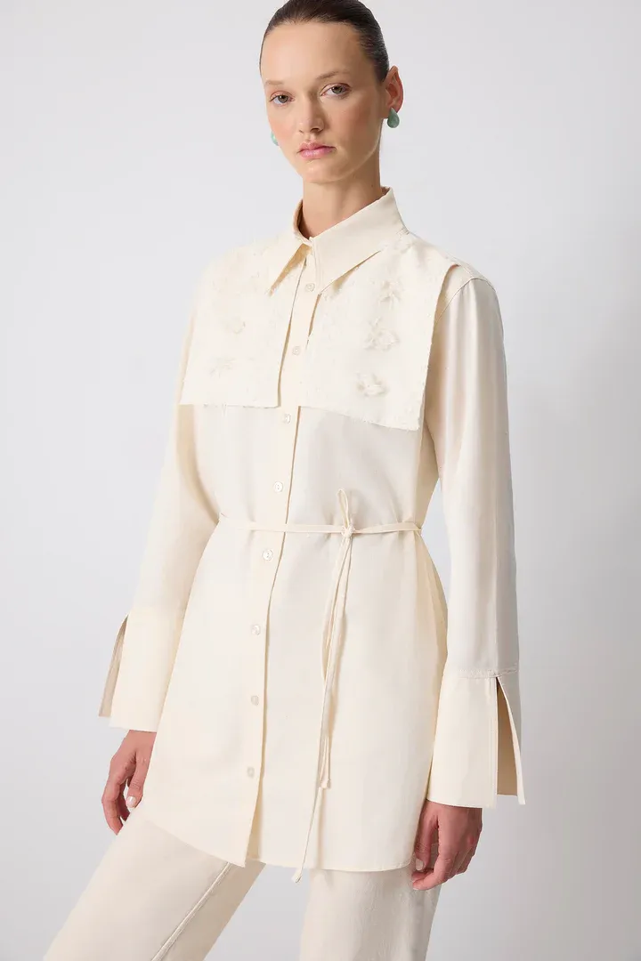 Linen floral lace shirt