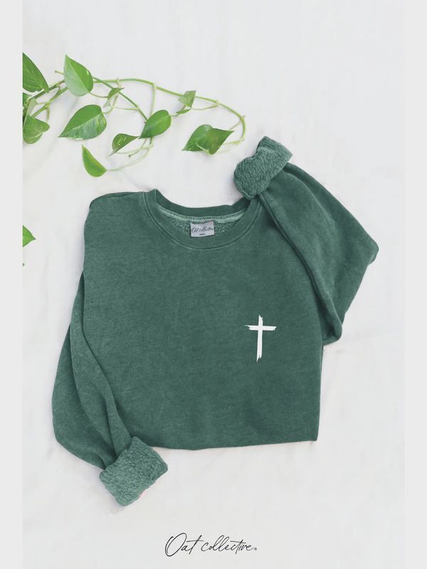 OAT COLLECTIVE WOMEN'S JESUS HAS MY BACK MINERAL CREW SWEATSHIRT - DUSTY FOREST