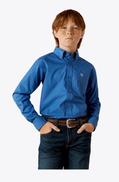 ARIAT BOYS' STRATFORD CLASSIC FIT BUTTON SHIRT - ROYAL BLUE